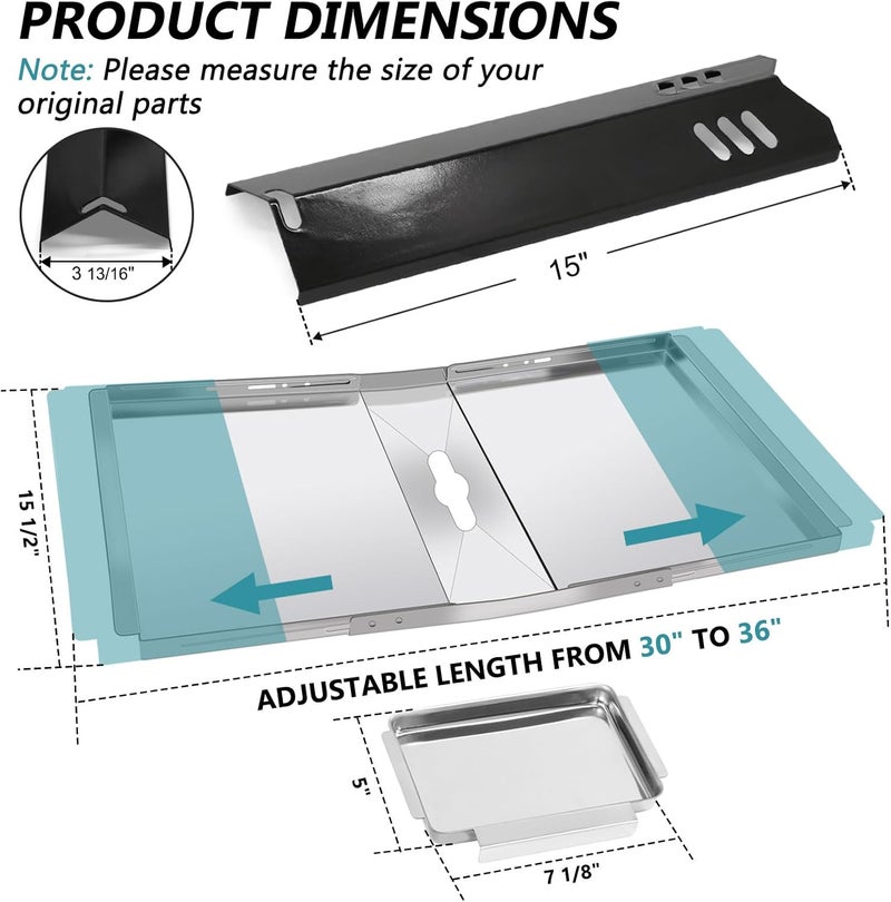 Criditpid DGF510SBP Tray Replacement Parts for Dyna-glo DGF510SSP, DGF493BNP, Backyard Grill BY13-101-001-13, GBC1460W, BHG Grill BH13-101-099-01, Adjustable 24"-30" Grease Tray Drip Pan, Heat Shield Plates - Image 3